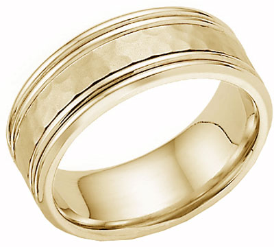 Hammered Double Edged Wedding Band in 14K Yellow Gold