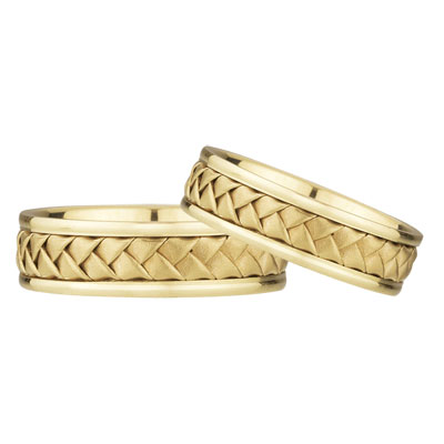 Pure Braided Wedding Band Set in 14K Yellow Gold