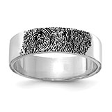 Black Antiqued Fingerprint Wedding Band Ring 14K White Gold