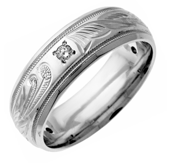 Diamond Paisley Wedding Band Ring, 14K White Gold