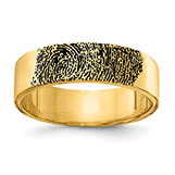 Personalized Antiqued Fingerprint Wedding Band Ring in 14K Gold