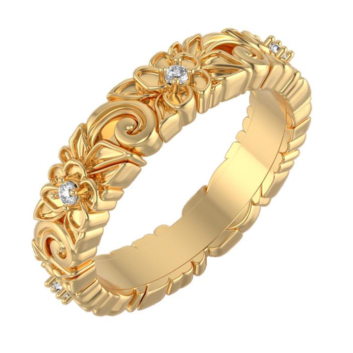 Flower Petals Diamond Wedding Band Ring 14K Gold