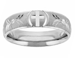 Platinum Christian Cross Wedding Band Ring
