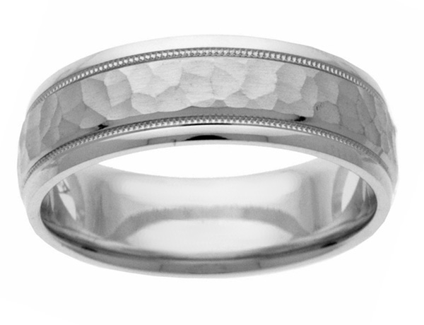 Handcrafted Hammered Wedding Band in White Gold
