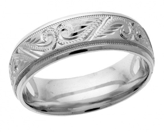 Handcrafted Paisley Wedding Band Ring in White Gold