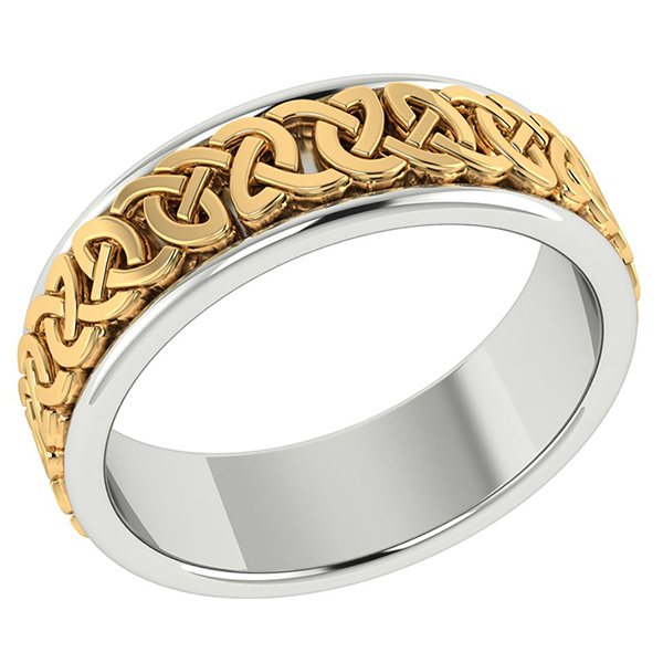 Celtic Wedding Band Ring in 14K Two Tone Gold