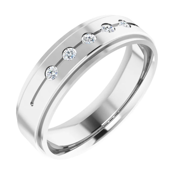 men's 14k white gold 5-stone 1/6 carat diamond wedding band ring