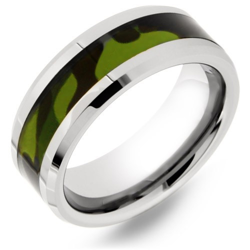 Men's Green Camo Tungsten Wedding Band Ring