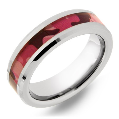 Pink Camo Tungsten Wedding Band Ring for Women
