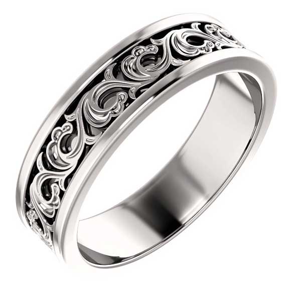 Sculpted Platinum Paisley Wedding Band Ring