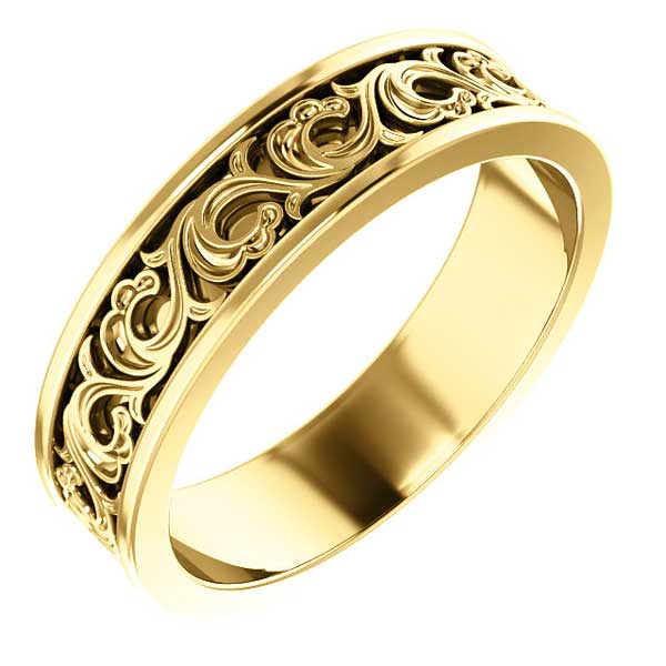 Sculptural Paisley Wedding Band Ring in 14K Gold
