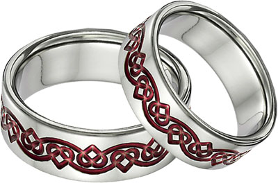 Red Titanium Celtic Heart Wedding Band Ring Set