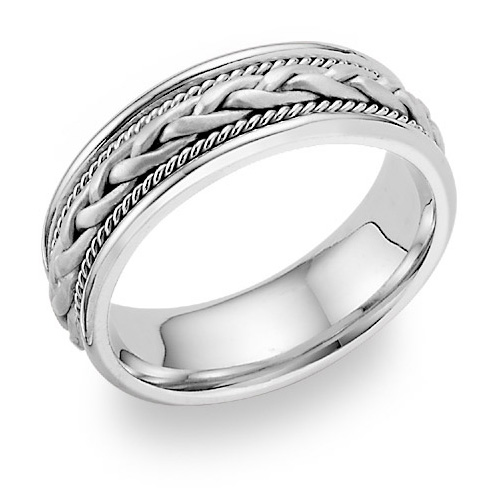 Woven Wedding Band Ring, 14K White Gold