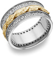 Floral Leaf Diamond Wedding Band in 14K Two-Tone Gold