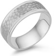 8mm Hammered Wedding Band Ring in 18K White Gold