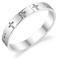 Etched Cross Wedding Band Ring in 14K White Gold