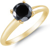 1 Carat Black Diamond Solitaire Ring, 14K Yellow Gold