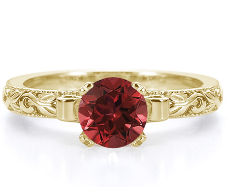 1 Carat Red Lotus Flower Ruby Engagement Ring, 14K Yellow Gold