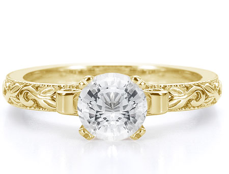 1 Full Carat Art Deco Diamond Engagement Ring, 14K Yellow Gold