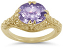 1800s Vintage Filigree Oval Amethyst Ring in 14K Yellow Gold