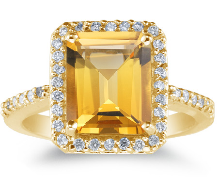 2.75 Carat Yellow Citrine and Diamond Cocktail Ring, 14K Yellow Gold