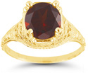 Antique-Style Floral from the 1800s-Era Red Garnet Ring in 14K Yellow Gold