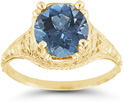 Antique-Style from the 1800s Floral Blue Topaz Ring in 14K Yellow Gold