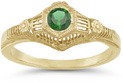 Antique-Style Green Flower Band Emerald Ring in 14K Yellow Gold