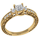 Antique-Style 3/4 Carat Three-Stone Princess-Cut Diamond Engagement Ring in 14K Yellow Gold