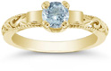 Art Deco Period Aquamarine Engagament Ring, 14K Yellow Gold