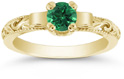Art Deco Period Emerald Engagement Ring, 14K Yellow Gold