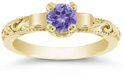 Art Deco Tanzanite Engagement Ring, 1/2 Carat, 14K Yellow Gold