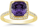 Cushion-Cut Purple Amethyst Diamond Halo Ring, 14K Yellow Gold
