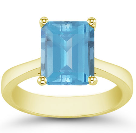 Emerald-Cut Blue Topaz Solitaire Ring, 14K Yellow Gold