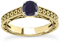 Engraved Heart Band Blue Sapphire Engagement Ring, 14K Yellow Gold