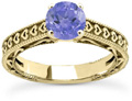 Engraved Heart  Violet Tanzanite Engagement Ring, 14K Yellow Gold