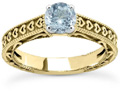 Etched Heart Band Aquamarine Engagement Ring, 14K Yellow Gold