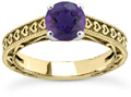 Heart Band Purple Amethyst Engagement Ring, 14K Yellow Gold