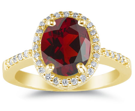 Red Garnet and Diamond Cocktail Ring in 14K Yellow Gold