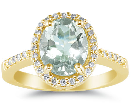 Sea-Green Amethyst and Diamond Cocktail Ring, 14K Yellow Gold