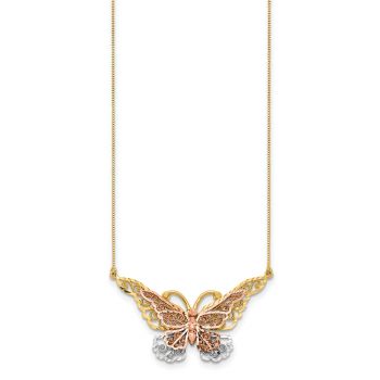 14K Gold Tri-Color Butterfly Necklace 2