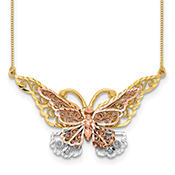 14K Gold Tri-Color Butterfly Necklace