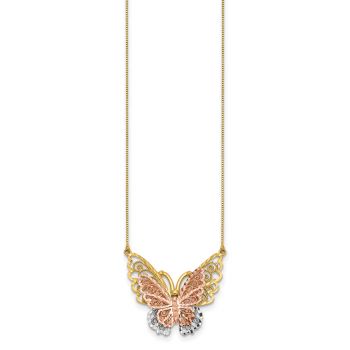 Tri-Color Butterfly Necklace in 14K Gold 2
