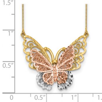 Tri-Color Butterfly Necklace in 14K Gold 4