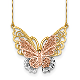 Tri-Color Butterfly Necklace in 14K Gold