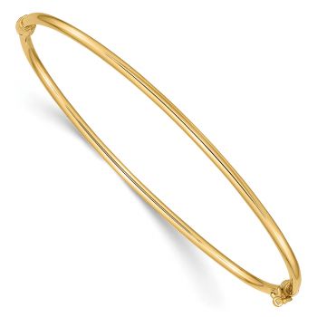 Hinged 2mm Plain Oval Polished Bangle Bracelet in 14K Gold