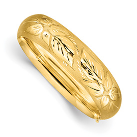 Florentine-Engraved Floral Hinged Bangle Bracelet, 14K Gold
