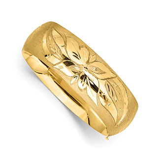 Wide Florentine Engraved Hinged Bangle Bracelet, 14K Gold