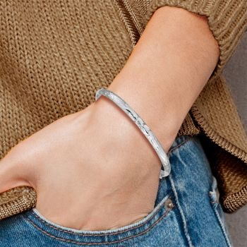 14K White Gold Florentine Engraved Bangle Bracelet 3