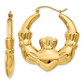 Large Claddagh Hoop Earrings in 14K Yellow Gold